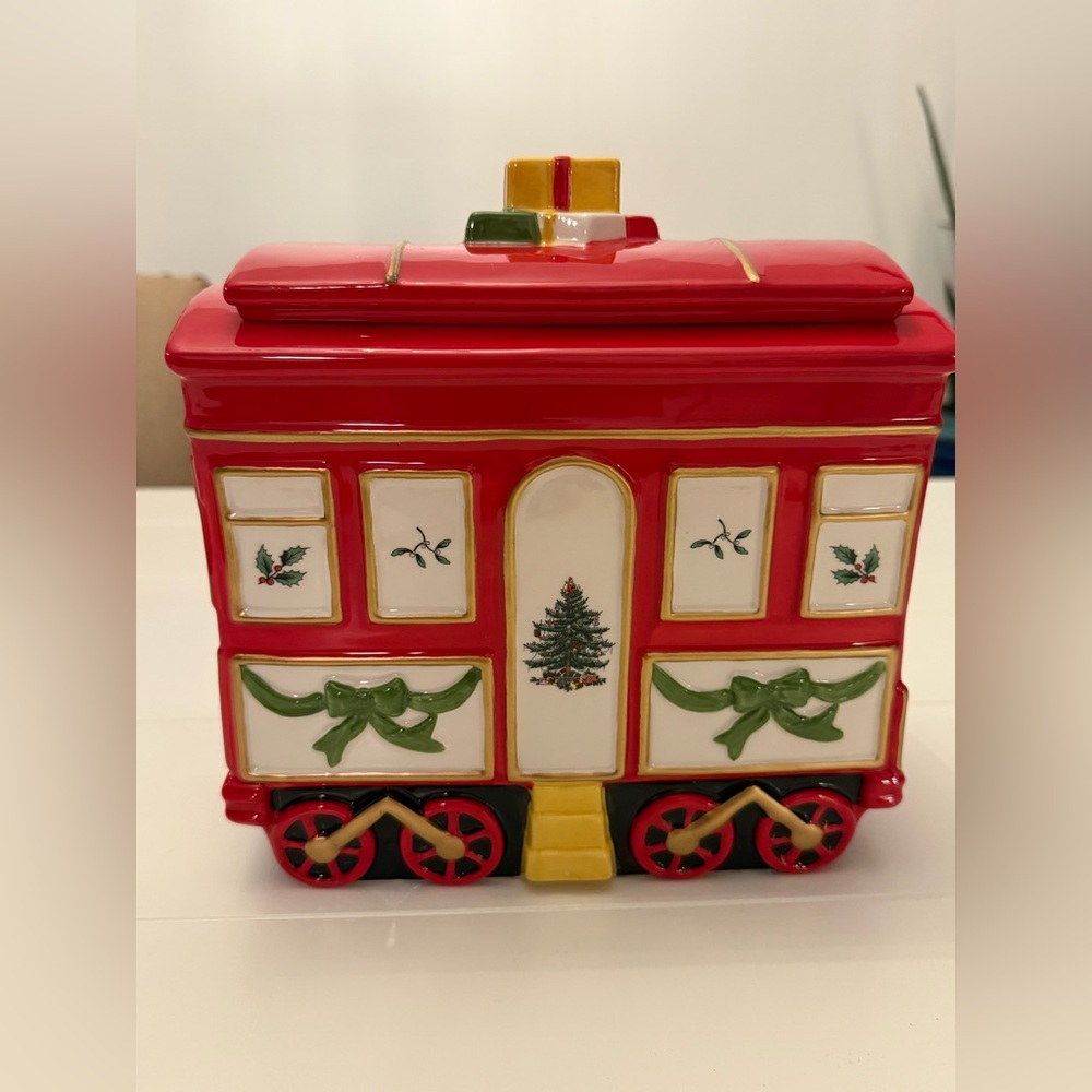Spode Christmas Train box cookie Jar. Hand-painted.